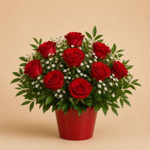 composition de roses arrondie