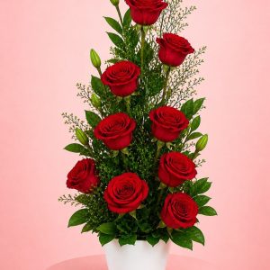 composition de roses en hauteur